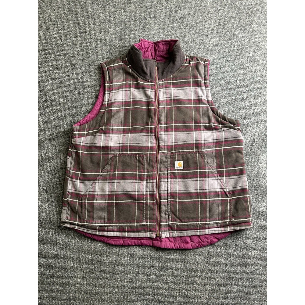 Girls Carhartt Reversible Plaid Pink Quilted Vest 16-18 Years, Size XL